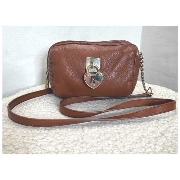Juicy Couture Handbags - Juicy Couture Brown Leather Crossbody Bag Heart Padlock Leopard Print Lining